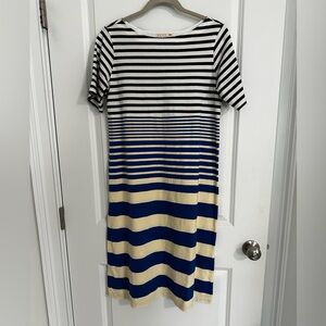 Marni Striped Black, White, and Blue Midi Dress